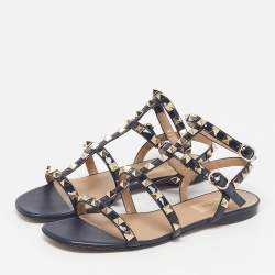 Pre Owned صندل فلات فالتنينو روكستد جلد أسود مقاس 40