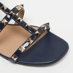 Pre Owned صندل فلات فالتنينو روكستد جلد أسود مقاس 40