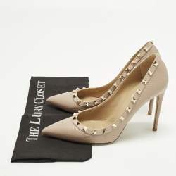 Pre Owned Valentino Rockstud Size 40 Beige Leather Pointed Toe Pumps