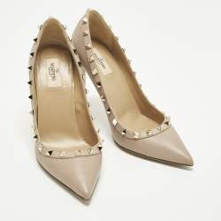 Pre Owned Valentino Rockstud Size 40 Beige Leather Pointed Toe Pumps