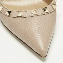 Pre Owned Valentino Rockstud Size 40 Beige Leather Pointed Toe Pumps
