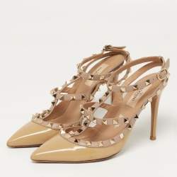مملوكة مسبقًا Valentino Rockstud Size 38 Beige/Brown Patent and  Leather Pumps