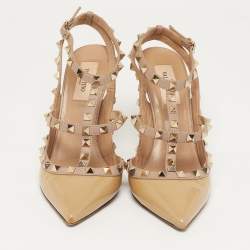مملوكة مسبقًا Valentino Rockstud Size 38 Beige/Brown Patent and  Leather Pumps