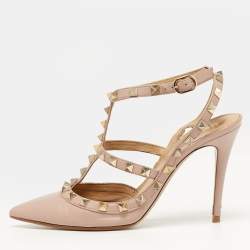 مملوكة مسبقًا حذاء كعب عالي فالنتينو جلد وردي مزين مسامير قفصي مقاس 40