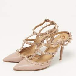 مملوكة مسبقًا حذاء كعب عالي فالنتينو جلد وردي مزين مسامير  قفصي مقاس 40