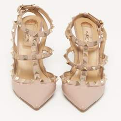 مملوكة مسبقًا حذاء كعب عالي فالنتينو جلد وردي مزين مسامير قفصي مقاس 40