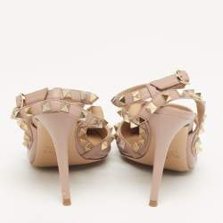 مملوكة مسبقًا حذاء كعب عالي فالنتينو جلد وردي مزين مسامير قفصي مقاس 40