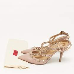 مملوكة مسبقًا حذاء كعب عالي فالنتينو جلد وردي مزين مسامير قفصي مقاس 40