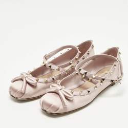 Pre Owned حذاء باليرينا فلات فالنتينو روكستد ساتان وردي فرش مقاس 39.5