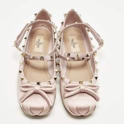 Pre Owned حذاء باليرينا فلات فالنتينو روكستد ساتان وردي فرش مقاس 39.5