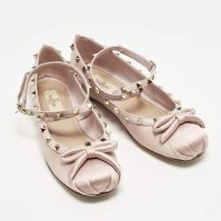 Pre Owned حذاء باليرينا فلات فالنتينو روكستد ساتان وردي فرش مقاس 39.5