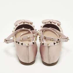 Pre Owned حذاء باليرينا فلات فالنتينو روكستد ساتان وردي فرش مقاس 39.5