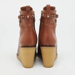 Pre Owned Valentino Rockstud Size 38 Brown Leather Ankle Length Boots