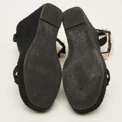 Pre Owned صندل فالنتينو سويدي أسود إسبادريل إسفين بحلية معدنية مقاس 38