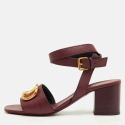 مملوكة مسبقًا Valentino VLogo Size 40 Burgundy Leather Block Heel Ankle Strap Sandals