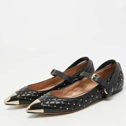 Pre Owned Valentino Rockstud Spike Size 41 Black Leather Ballet Flats