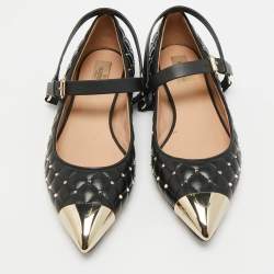 Pre Owned Valentino Rockstud Spike Size 41 Black Leather Ballet Flats