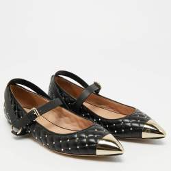 Pre Owned Valentino Rockstud Spike Size 41 Black Leather Ballet Flats