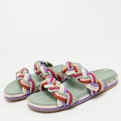 Pre Owned Valentino Rockstud Size 40 Multicolor Rope And Leather Flat Sandals