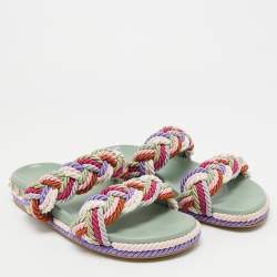Pre Owned Valentino Rockstud Size 40 Multicolor Rope And Leather Flat Sandals