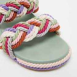Pre Owned Valentino Rockstud Size 40 Multicolor Rope And Leather Flat Sandals