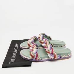 Pre Owned Valentino Rockstud Size 40 Multicolor Rope And Leather Flat Sandals