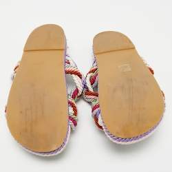 Pre Owned Valentino Rockstud Size 40 Multicolor Rope And Leather Flat Sandals