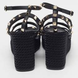 Pre Owned Valentino Torchon Size 38 Black Leather Wedge Sandals