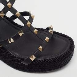 Pre Owned Valentino Torchon Size 38 Black Leather Wedge Sandals