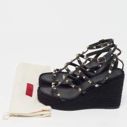 Pre Owned Valentino Torchon Size 38 Black Leather Wedge Sandals