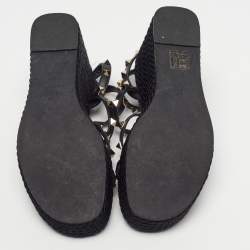 Pre Owned Valentino Torchon Size 38 Black Leather Wedge Sandals