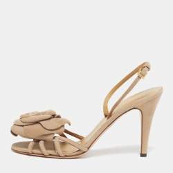 Pre Owned صندل فالنتينو مزخرف كريستال مقدمة مفتوحة و فتحة كعب ساتان بيج مقاس 37