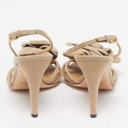 Pre Owned صندل فالنتينو مزخرف كريستال مقدمة مفتوحة و فتحة كعب ساتان بيج مقاس 37