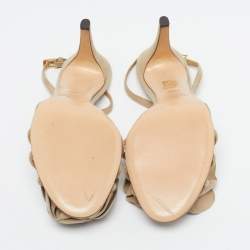 Pre Owned صندل فالنتينو مزخرف كريستال مقدمة مفتوحة و فتحة كعب ساتان بيج مقاس 37