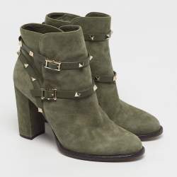 مملوكة مسبقًا حذاء بوت قتالي فالنتينو روكستد جلد ورمادي سويدي مقاس 39