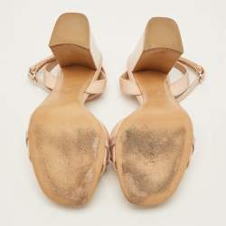 مملوكة مسبقًا صندل فالنتينو جلد بني فاتح بالشعار حزام للكاحل مقاس 38