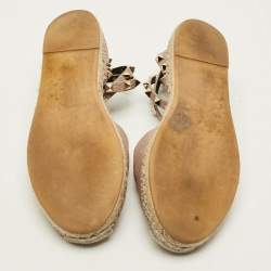 مملوكة مسبقًا Valentino Rockstud Size 38 Beige Leather Ankle Wrap Espadrille Flats