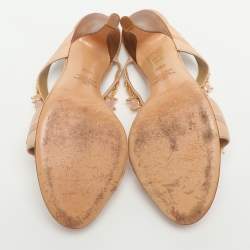 Pre Owned صندل جلد فالنتينو مزخرف كريستال بيج مقاس 38.5