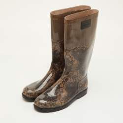 مملوكة مسبقًا حذاء مطري فالنتينو طبعة دانتيل مطاطي أسود/بيج مقاس 41