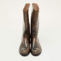 مملوكة مسبقًا حذاء مطري فالنتينو طبعة دانتيل مطاطي أسود/بيج مقاس 41