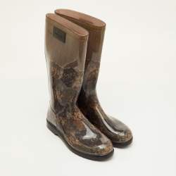 مملوكة مسبقًا حذاء مطري فالنتينو طبعة دانتيل مطاطي أسود/بيج مقاس 41