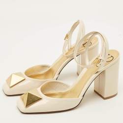 Pre Owned Valentino One Stud Size 38 Cream Patent Leather Ankle Strap Pumps