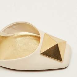 Pre Owned Valentino One Stud Size 38 Cream Patent Leather Ankle Strap Pumps