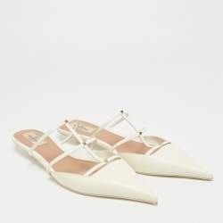 Pre Owned Valentino Rockstud Wipsy Size 39 Cream Leather Mules