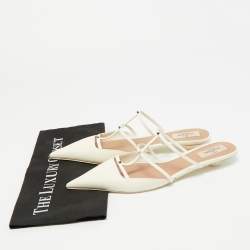 Pre Owned Valentino Rockstud Wipsy Size 39 Cream Leather Mules
