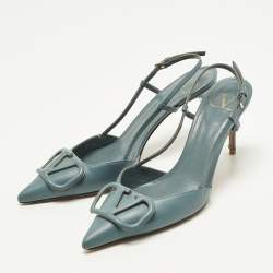 مملوكة مسبقًا حذاء كعب عالي فالنتينو سLingBACK جِلد أزرَق مَقاس 36
