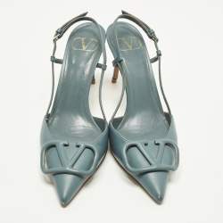 مملوكة مسبقًا حذاء كعب عالي فالنتينو سLingBACK جِلد أزرَق مَقاس 36