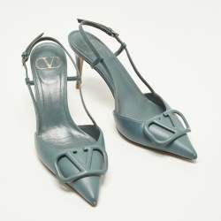 مملوكة مسبقًا حذاء كعب عالي فالنتينو سLingBACK جِلد أزرَق مَقاس 36