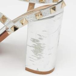 Pre Owned Valentino VLogo Size 36 Silver Leather Ankle Strap Sandals