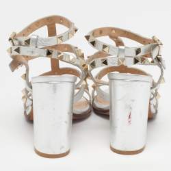 Pre Owned Valentino VLogo Size 36 Silver Leather Ankle Strap Sandals